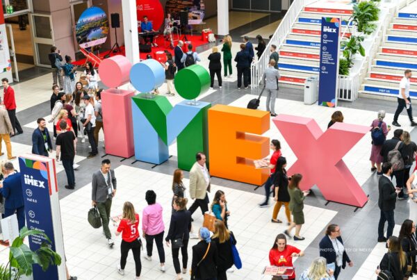 Business confidence was strong at IMEX Frankfurt 2023. This is an image of the IMEX sign on the show floor. Photo courtesy of IMEX Exhibitions.