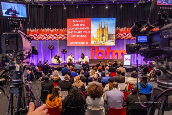 This is an image of a Forum session at a previous edition of IBTM World, a MICE trade show held annually in Barcelona, Spain. Photo courtesy of IBTM World.