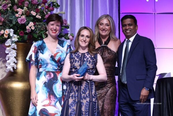 EIC Global Awards (l-r): Marta Gomez, ICCA; IMEX CEO Carina Bauer; Amy Calvert, EIC; Senthil Gopinath, ICCA. Photo courtesy of IMEX.