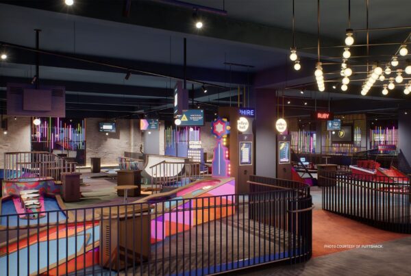 This is an image of a mini golf course at Puttshack Atlanta. The entertainment is opening its 10th U.S. venue on November 24, 2023, in The Gulch neighbourhood of Nashville, Tennessee. Photo courtesy of Puttshack.
