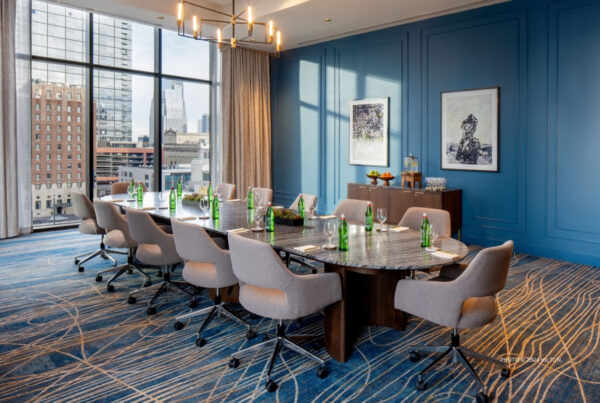 This is an image of the Folklore Boardroom in the Tempo by Hilton Nashville Downtown, which opened February 15, 2024 in Nashville, Tennessee. Photo © 2024 Hilton.