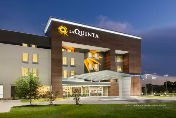 This is an image of the exterior of a LaQuinta hotel in the United States, one of the Wyndham hotels that will introduce GroupSync Marketplace this week (February 12, 2024). Photo is courtesy of Wyndham Hotels & Resorts.