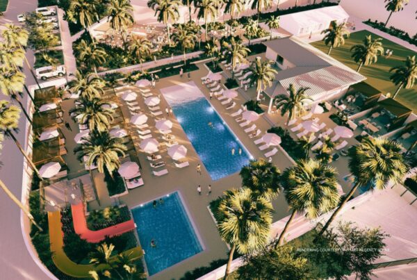 This image is a rendering of the new pool experience at Hyatt Regency Irvine in Orange County, Southern California. Rendering courtesy of Hyatt Regency Irvine.