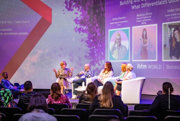 This is an image of panelists speaking at an Exceptional Experiences session, during IBTM World 2024. Photo courtesy of IBTM World.