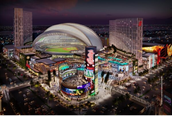 This image is a rendering of the Bally's Las Vegas project and the new Las Vegas Athletics MLB ballpark. Rendering courtesy of Marnell Companies.