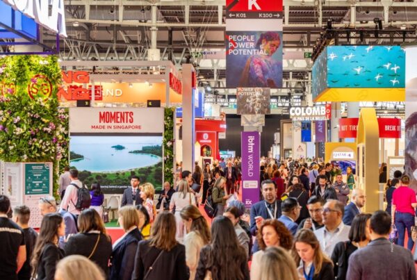 This is an image of a crowded aisle at IBTM World 2024. Photo courtesy of IBTM World | RX.
