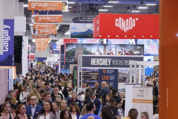 This is an image of a crowded aisle at IMEX America 2025. Photo courtesy of IMEX Group.