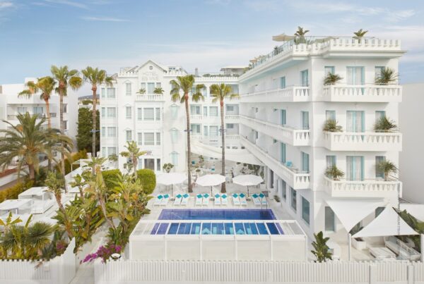 This is an image of the exterior of MiM Ibiza. Photo courtesy of MiM Hotels | Meliá Hotels International.
