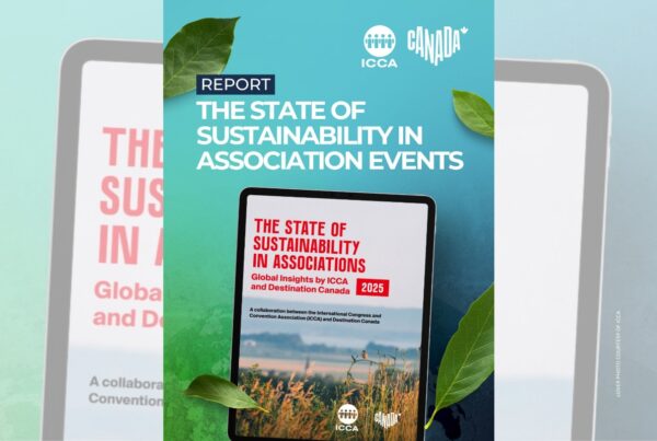 This image shows the cover of the State of Sustainability in Associations report 2025. Photo courtesy of ICCA.