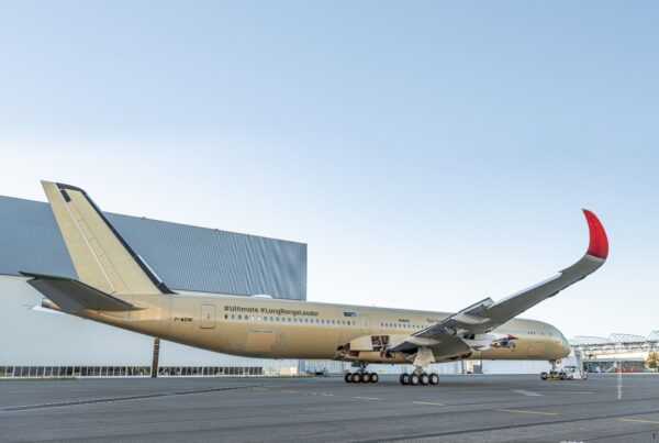 This is an image of the new Qantas A350-1000ULR on the tarmac at factory in Toulouse, France. Image courtesy of Qantas.
