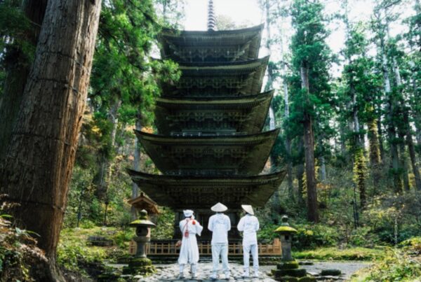 This image shows yamabushi training at Dewsanzan Shrine in Yamagate Prefecture, Japan. Photo courtesy of JNTO.