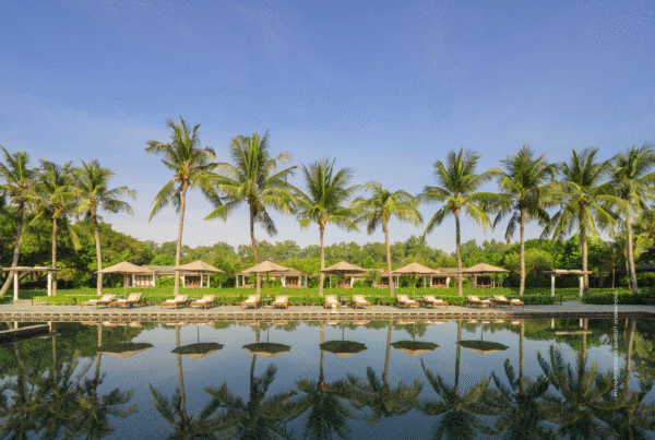 This is an image of a swimming pool at Legacy Mekong, Can Tho, Autograph Collection in Vietnam. Photo courtesy of Marriott International.