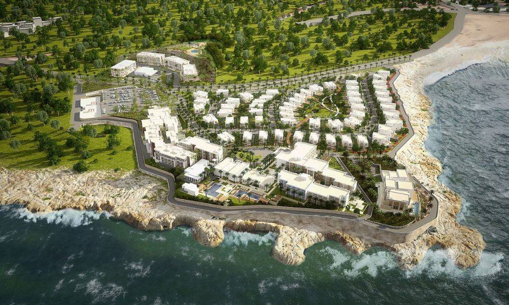 Luxury brand expansion by Hilton in late 2022 and 2023 includes the opening of Conrad Rabat Arzana in Morocco. This image is an aerial rendering of the resort. Image © Hilton 2022.